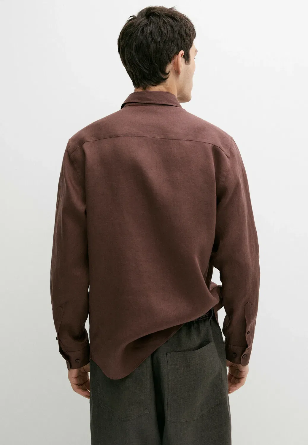 Рубашка приталенного кроя из 100% льна Massimo Dutti, Bordeaux — фото 3