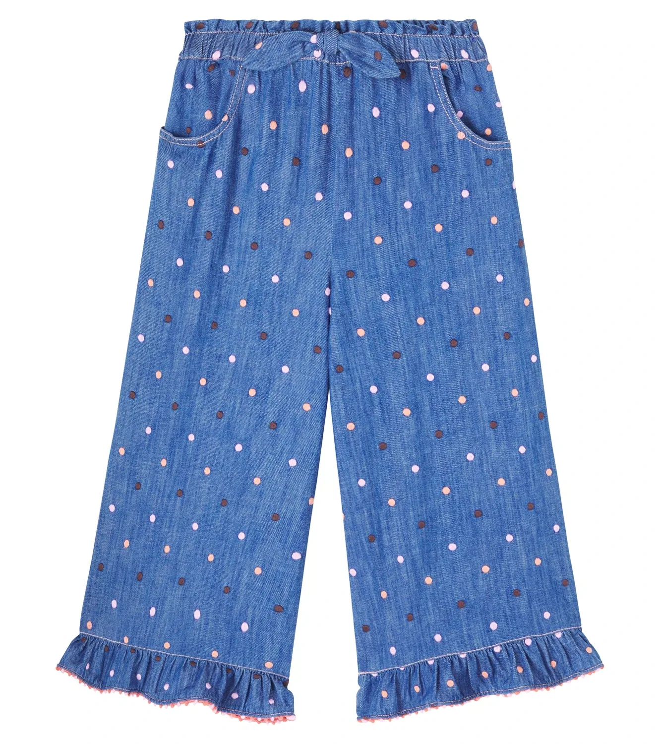 Джинсы с вышивкой в горошек Zimmermann Kids, синий