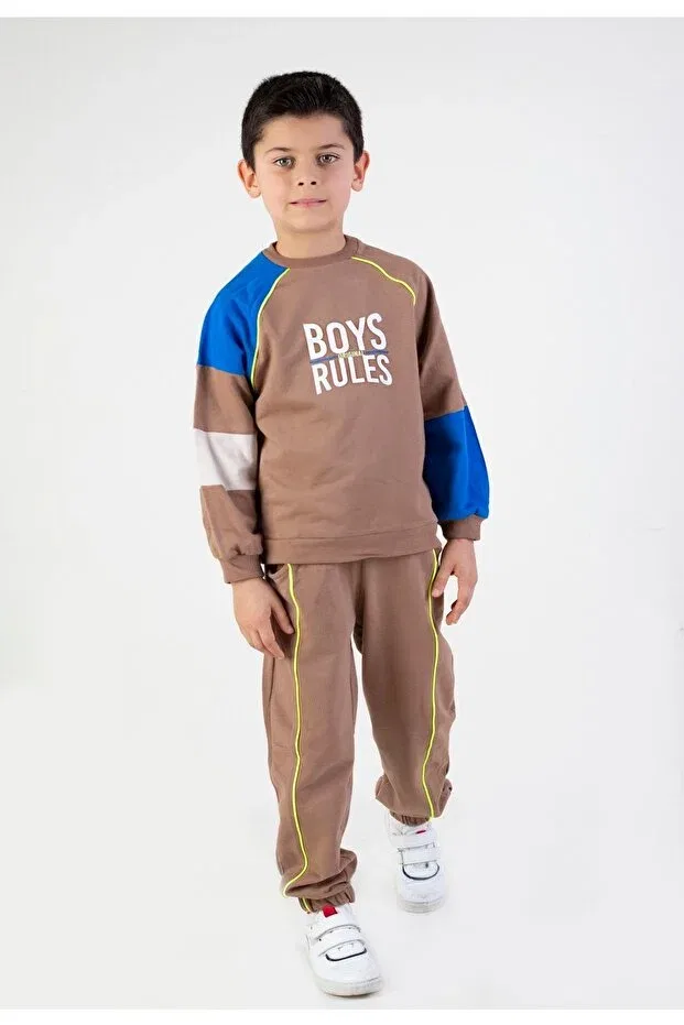 Детский комплект для мальчиков с принтом Boys Rules Harika Kids, Brown — фото 4
