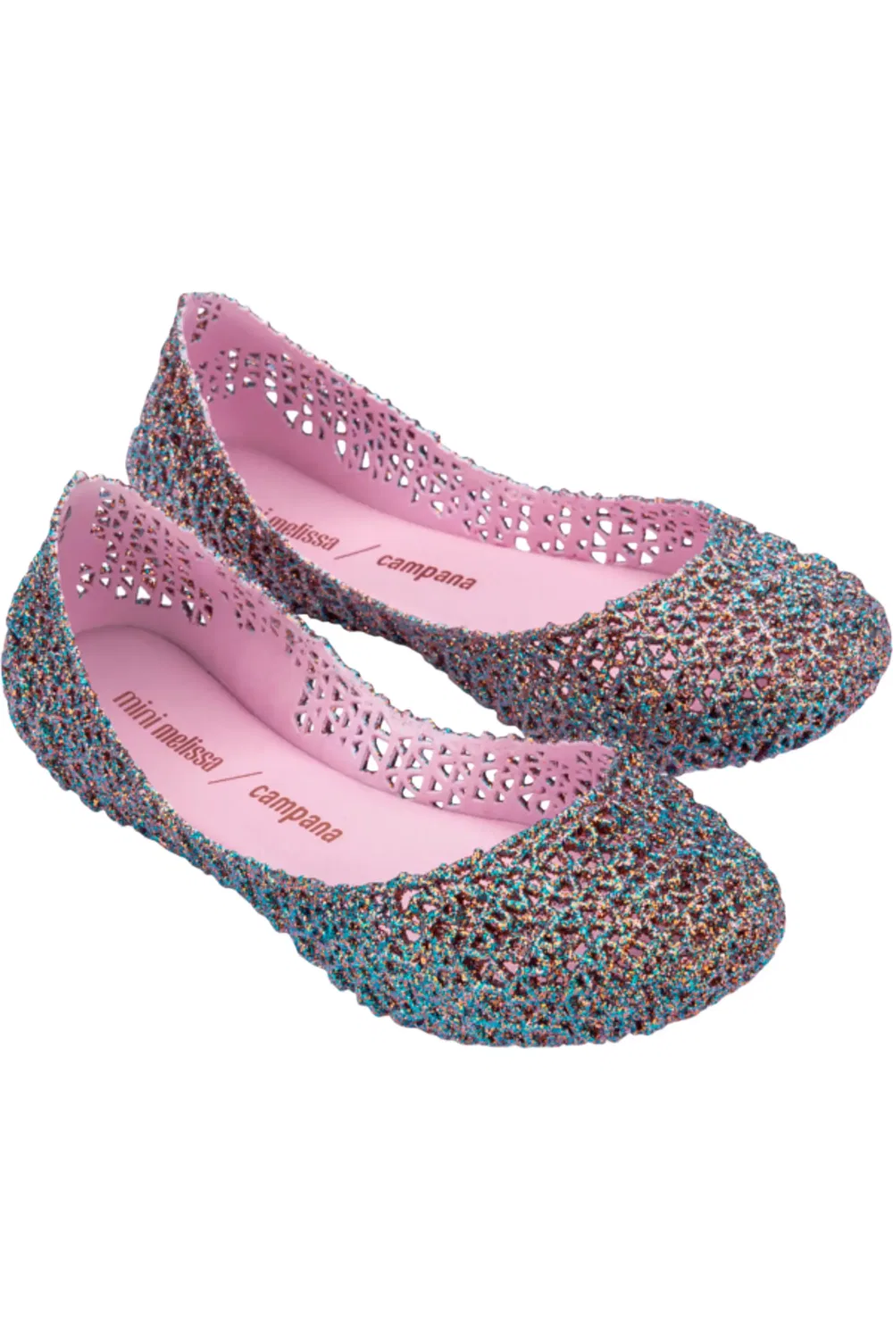 Детские туфли лоферы с блестками Campana Zigzag Mini Melissa, Pink Multi Glitter