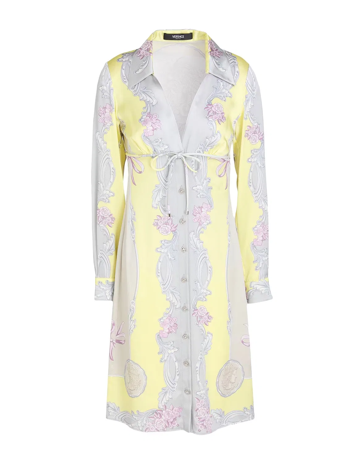 Женское платье-рубашка из шелка с принтом Versace, светло-желтый