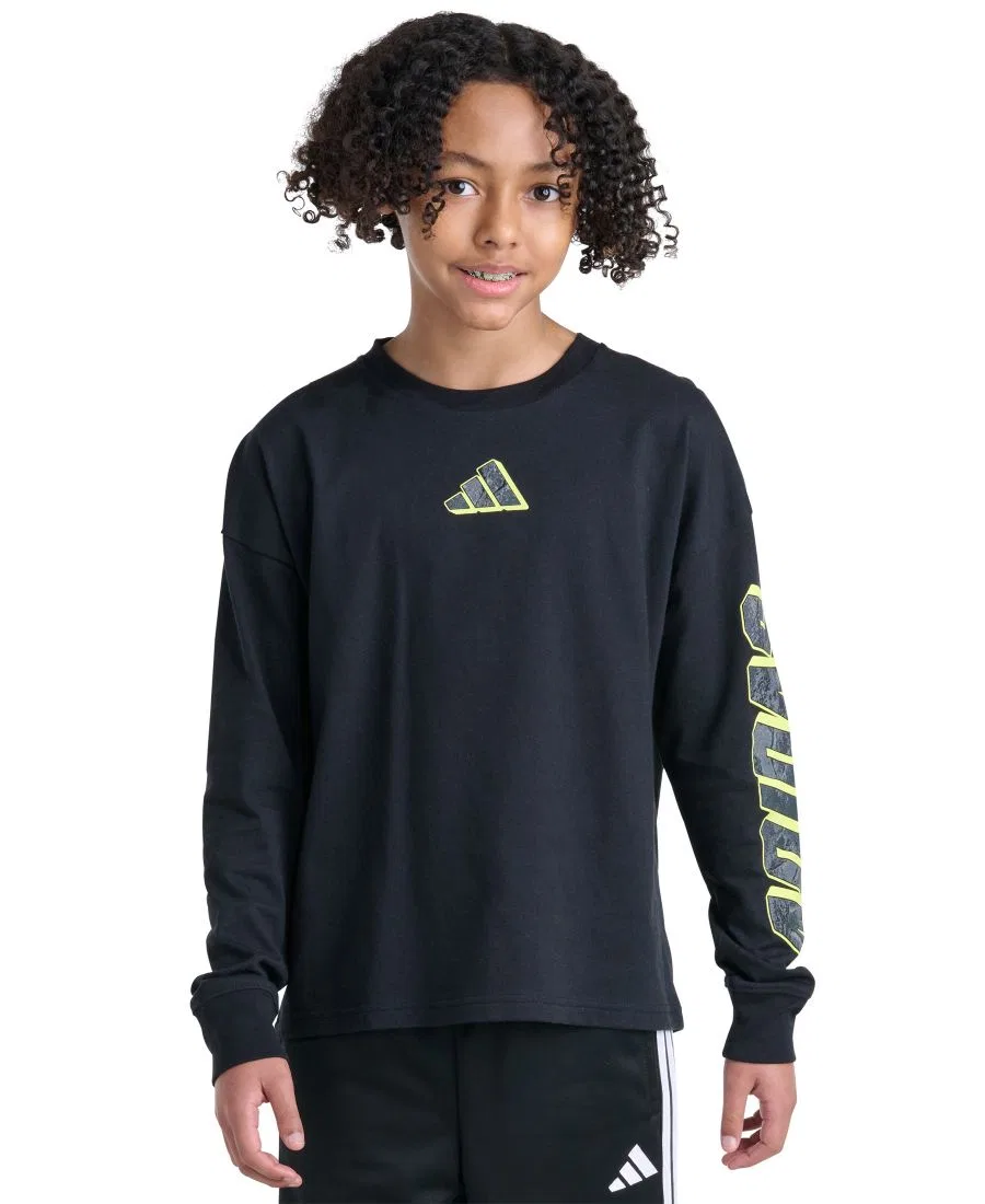 Футболка с длинным рукавом с камуфляжным принтом adidas, Black