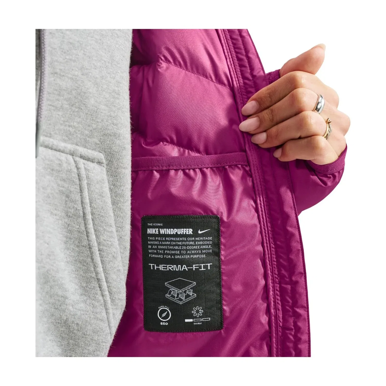 Женская куртка Windpuffer Therma-FIT Hooded Down Jacket 'True Berry Sail' Nike, True Berry/Sail — фото 3