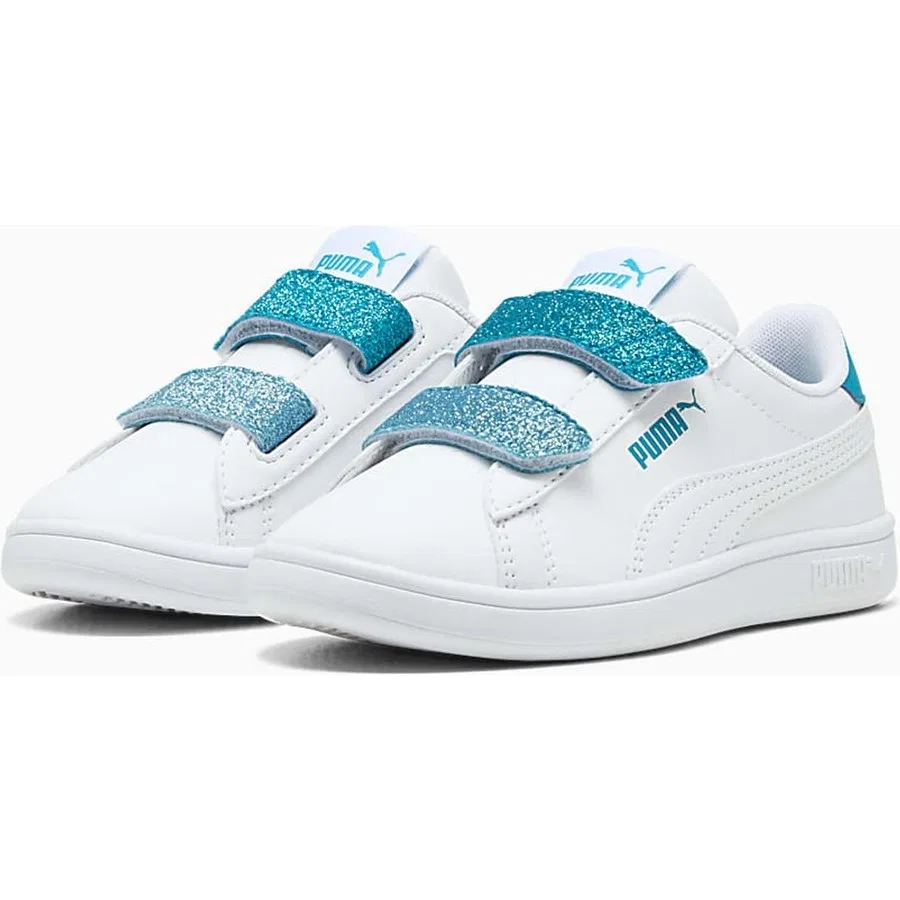 Детские спортивные кроссовки Puma Pumasmsh3.0l Glttrvlcr V Ps, Puma White-Tropical Blue — фото 2
