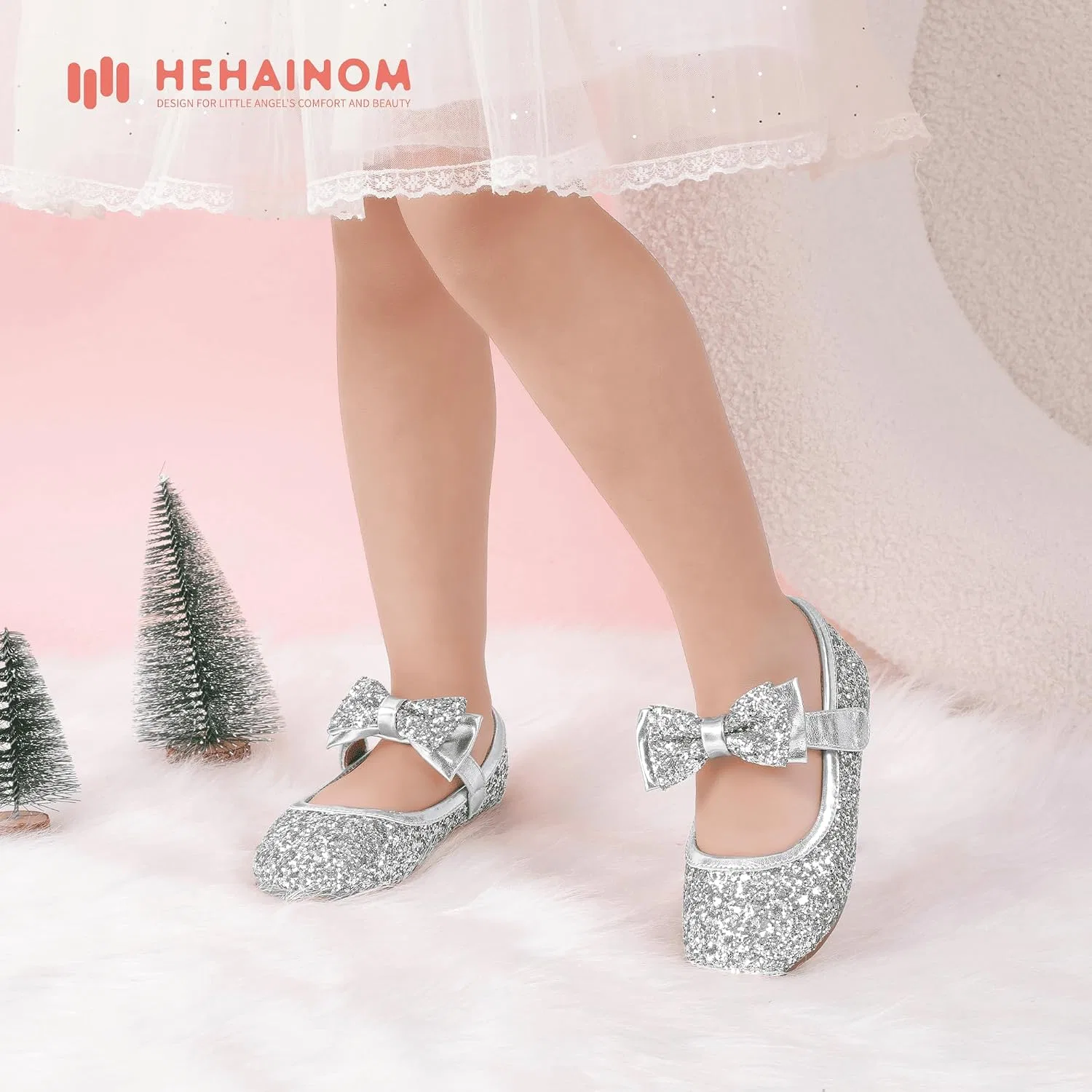 Детские балетки для девочек с цветочным принтом Hehainom, Alisa Silver Sequin — фото 3