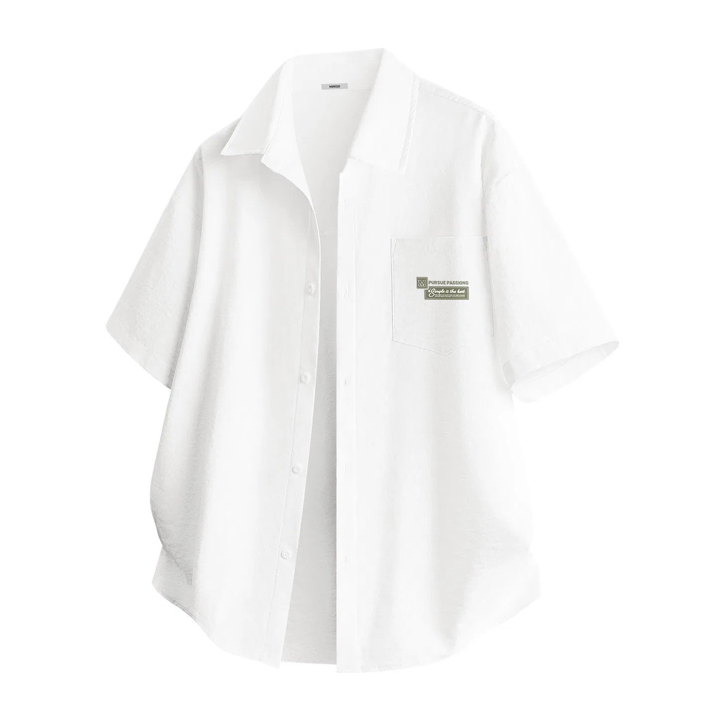Детская рубашка с отложным воротником MINISO, Ice Silk Quick Dry White Green Leather Chest Logo