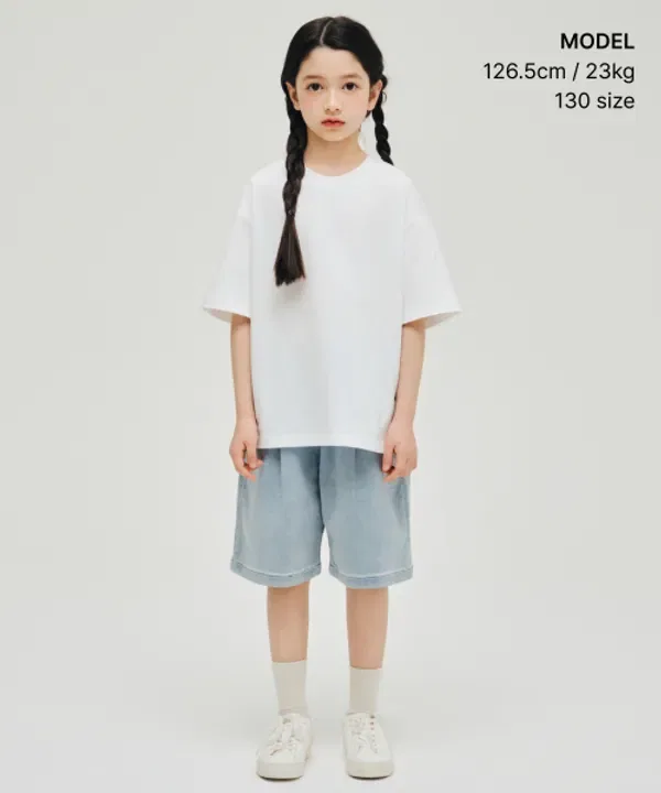 Шорты джинсовые с одним защипом, широкие на резинке, Musinsa Standard Kids, светло-индиго — фото 2