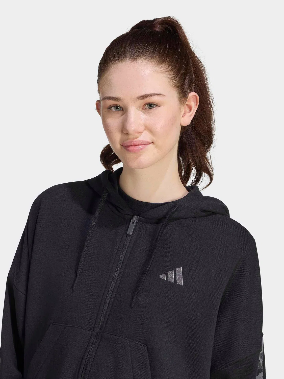 Толстовка на молнии с капюшоном, Animal Print, Essentials 3-Stripes adidas, черный/Animal — фото 4