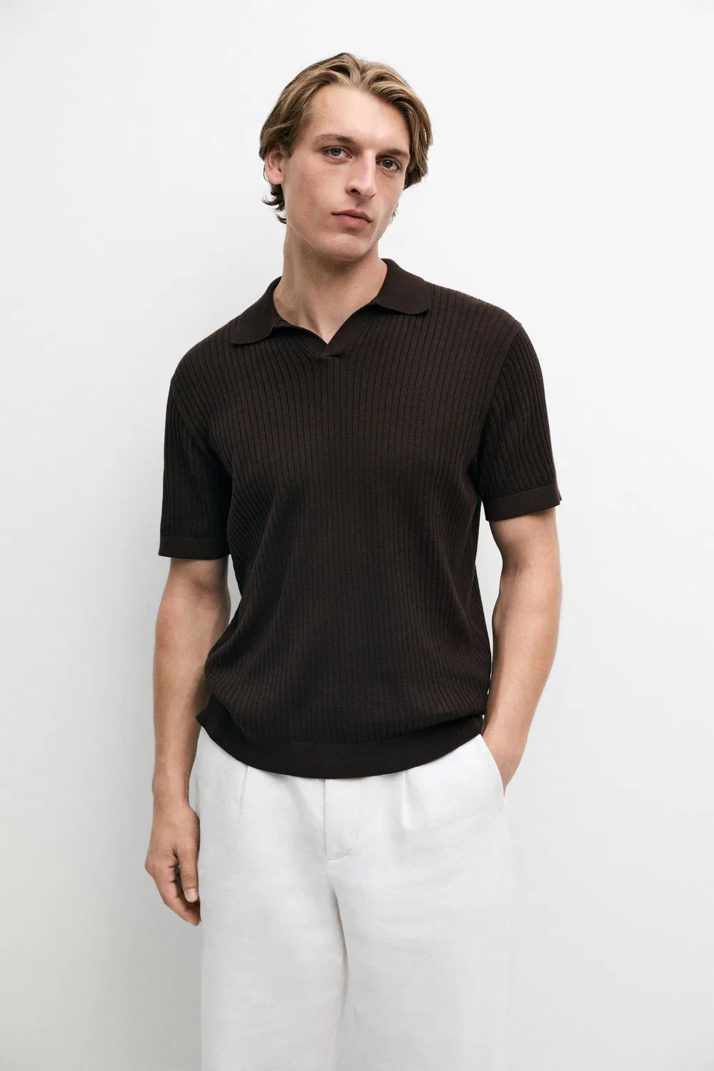 Поло Massimo Dutti, из хлопка, коричневый меланж — фото 2