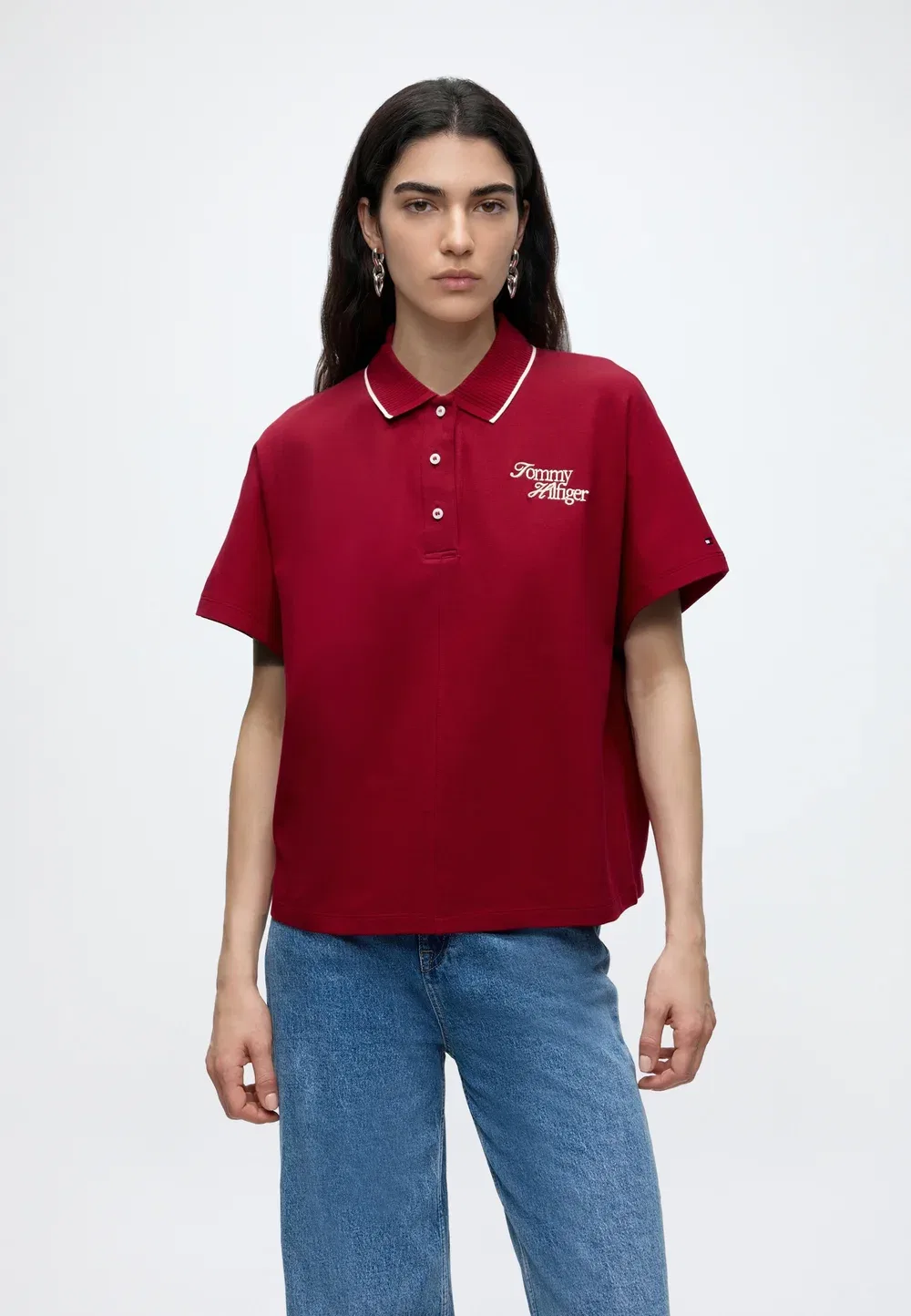 Свободная рубашка поло с надписью Script - рубашка поло Tommy Hilfiger, Raspberry Juice