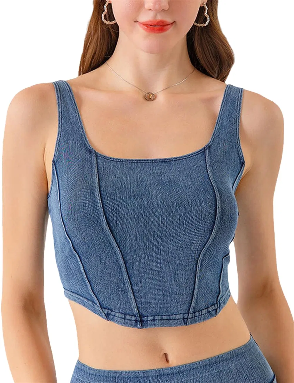 Женский укороченный топ без рукавов из денима, Blu Scuro — фото 3