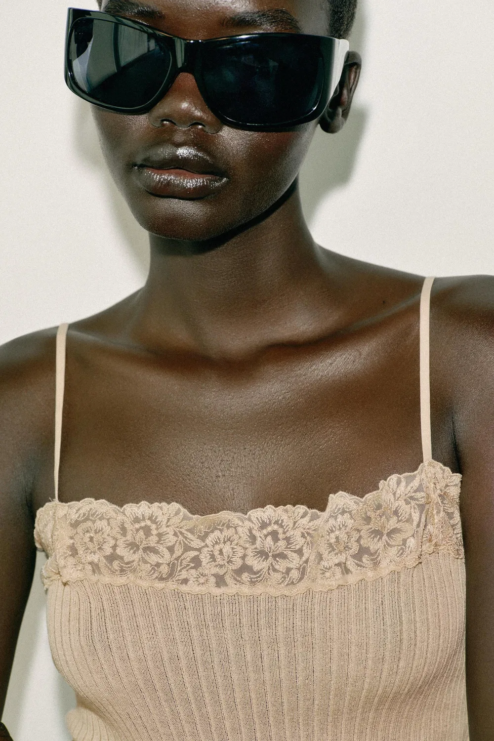 Кружевной топ на бретелях ZARA, Beige-pink — фото 4