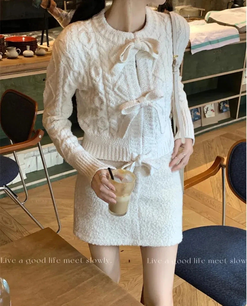 Женский кардиган с бантом, из хлопковой пряжи, White A (cotton Yarn) — фото 3