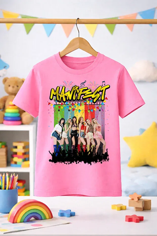 Детская футболка с принтом Manifest Pattern Printed Zeycem Store, Pink