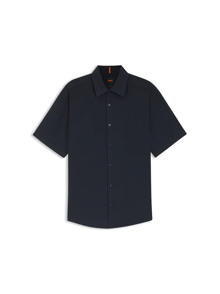 Мужская рубашка с коротким рукавом из льна Rash BOSS, Navy — фото 3