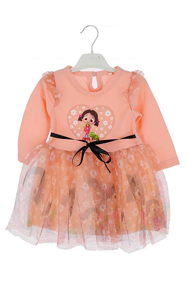 Детское платье для девочек с принтом Nile and Turtle Long Sleeve Tulle Salmon Dress Arydy, Multicolor