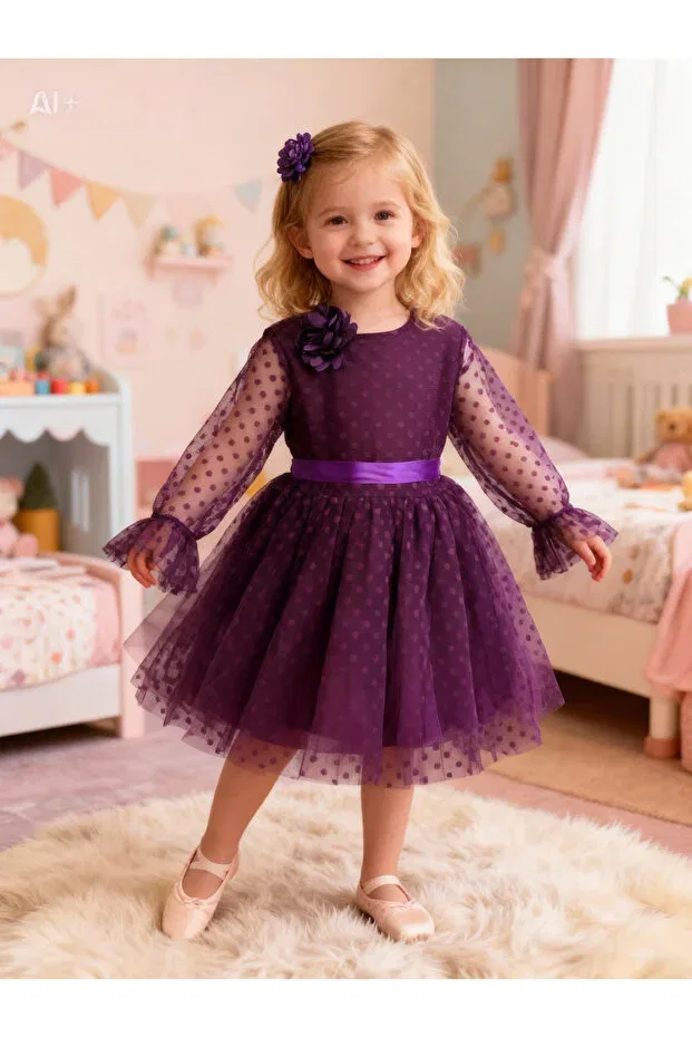 Детское платье из фатина с принтом Lunas Tekstil, Purple