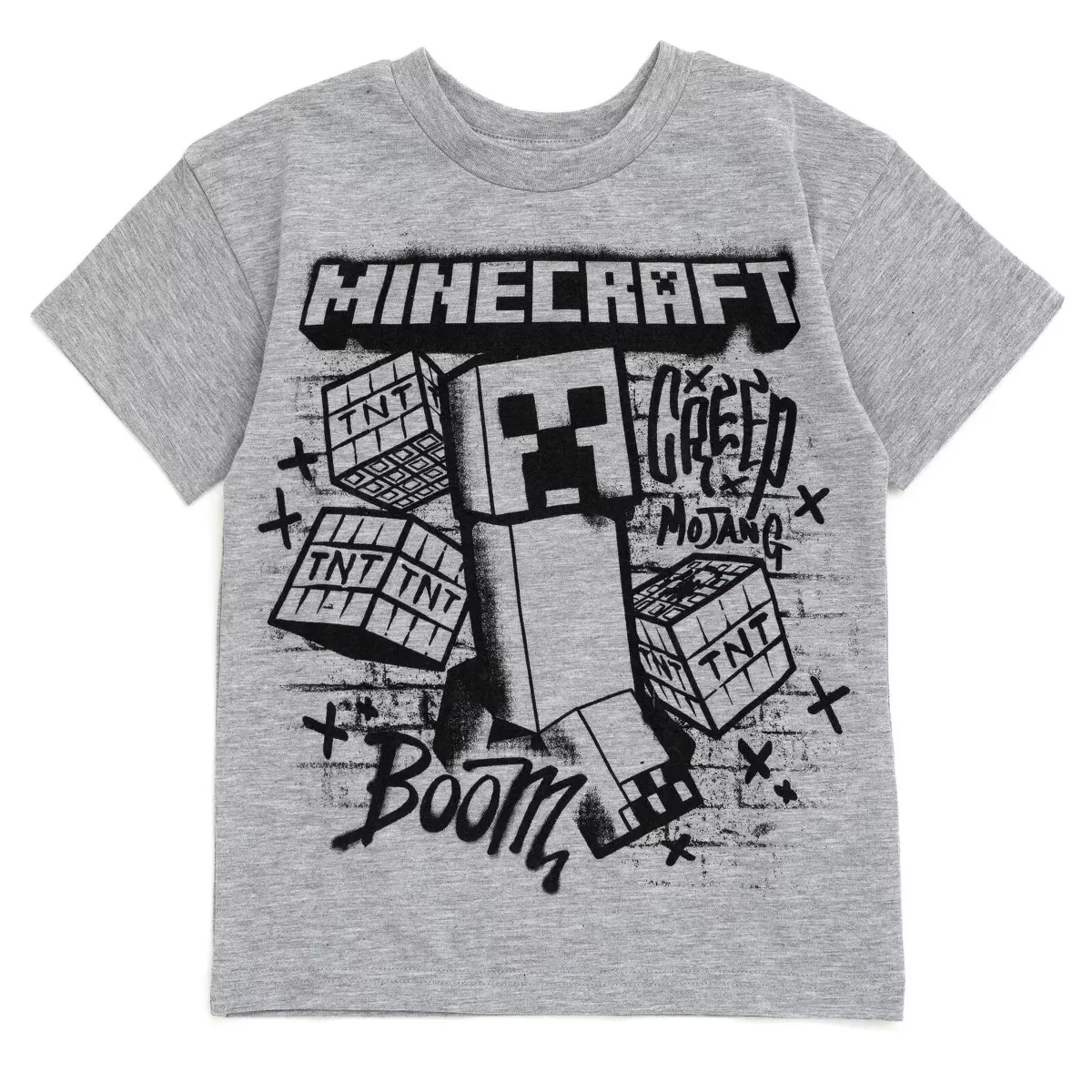 Детский комплект футболки и шорт с принтом Minecraft Creeper Skeleton Zombie Enderman Graphic T-Shirt and Mesh Shorts Outfit Set Minecraft, Grey — фото 3