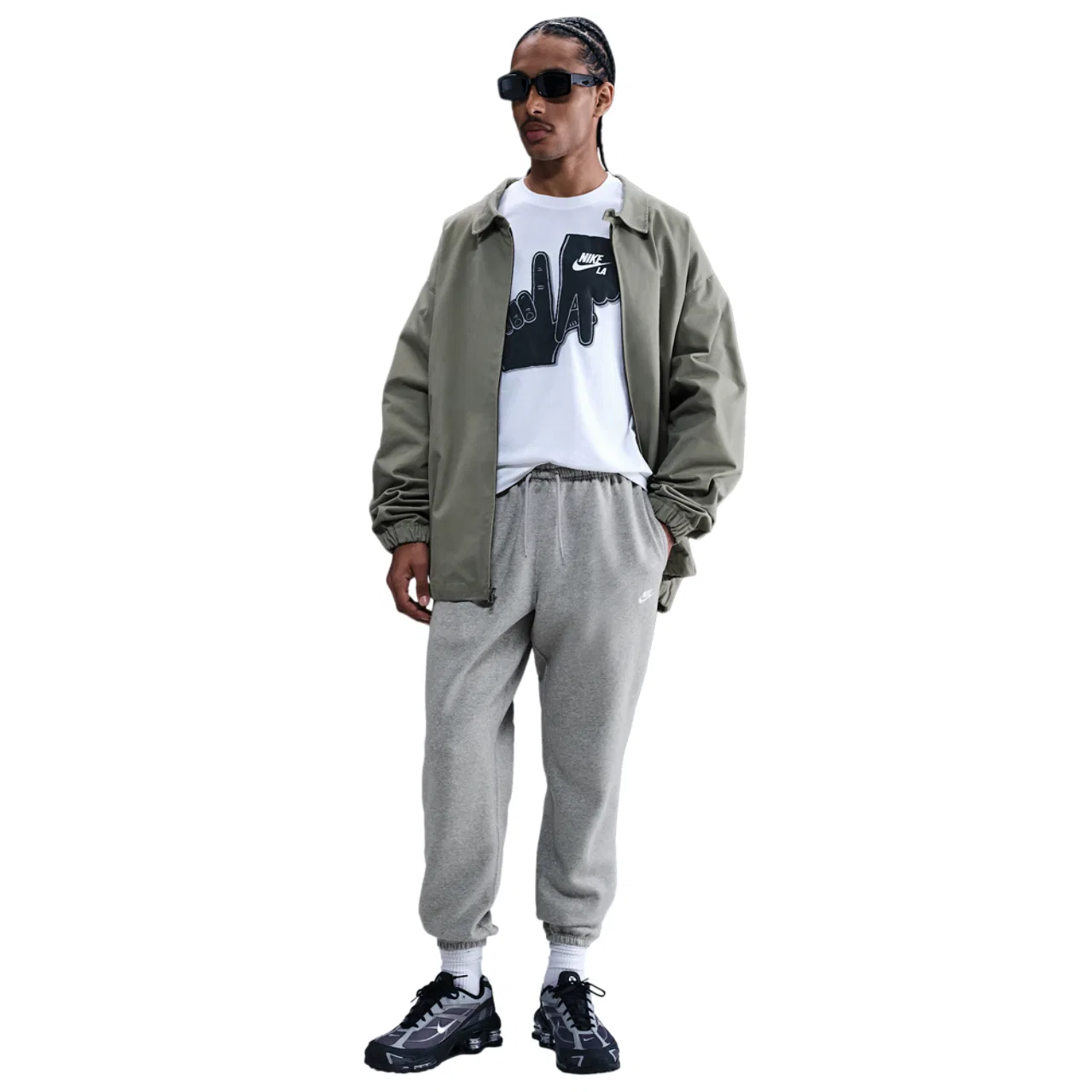 Мужские спортивные брюки из флиса Club Cuff Nike, цвет White/Dk Grey Heather/Lt Smoke Grey — фото 3