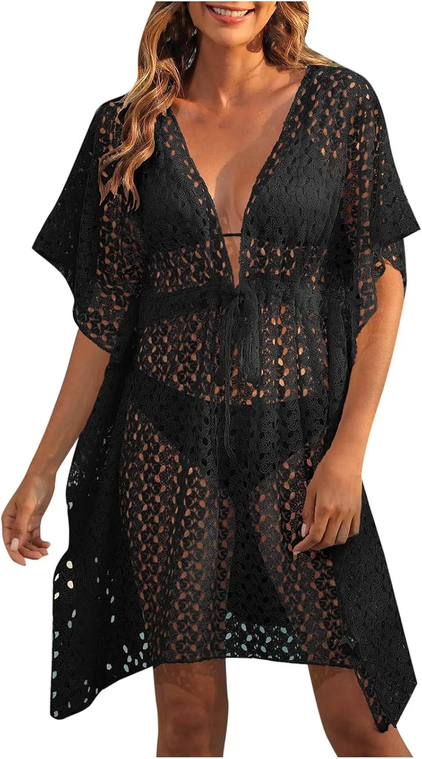 Женский пляжный кимоно из сетки Mesh, Black