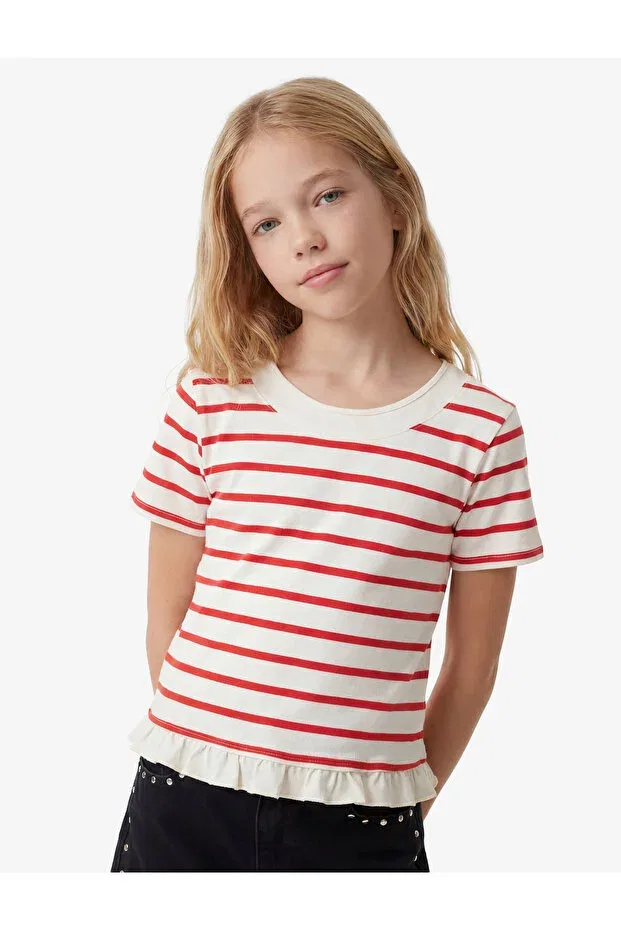 Детская футболка для девочек с коротким рукавом Koton, Red Striped — фото 2