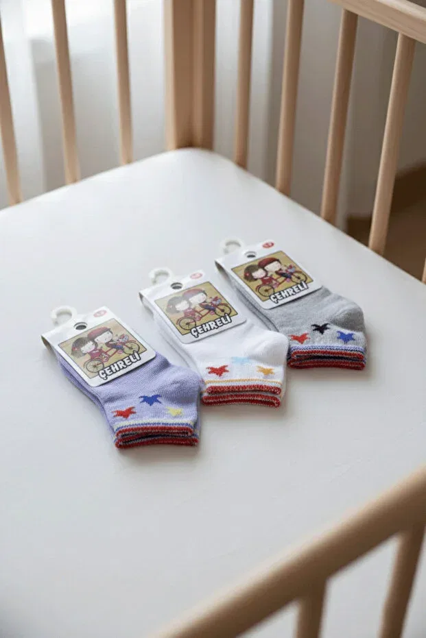 Детские носки с узором, 3 пары, Çehreli, White & Blue & Gray