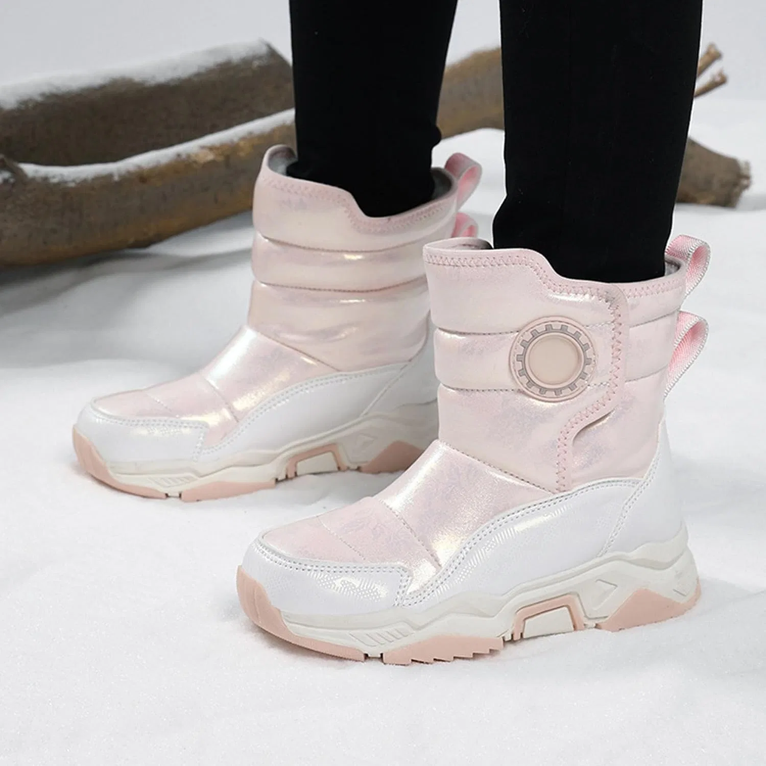 Детские зимние сапоги для девочек водонепроницаемые нескользящие Clonicy, Pink — фото 3