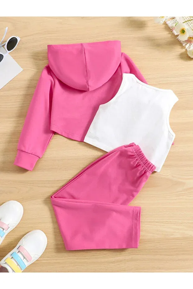 Детский спортивный комплект для девочек с принтом Brooklyn White Strappy Crop Novibe, Dark Pink — фото 3