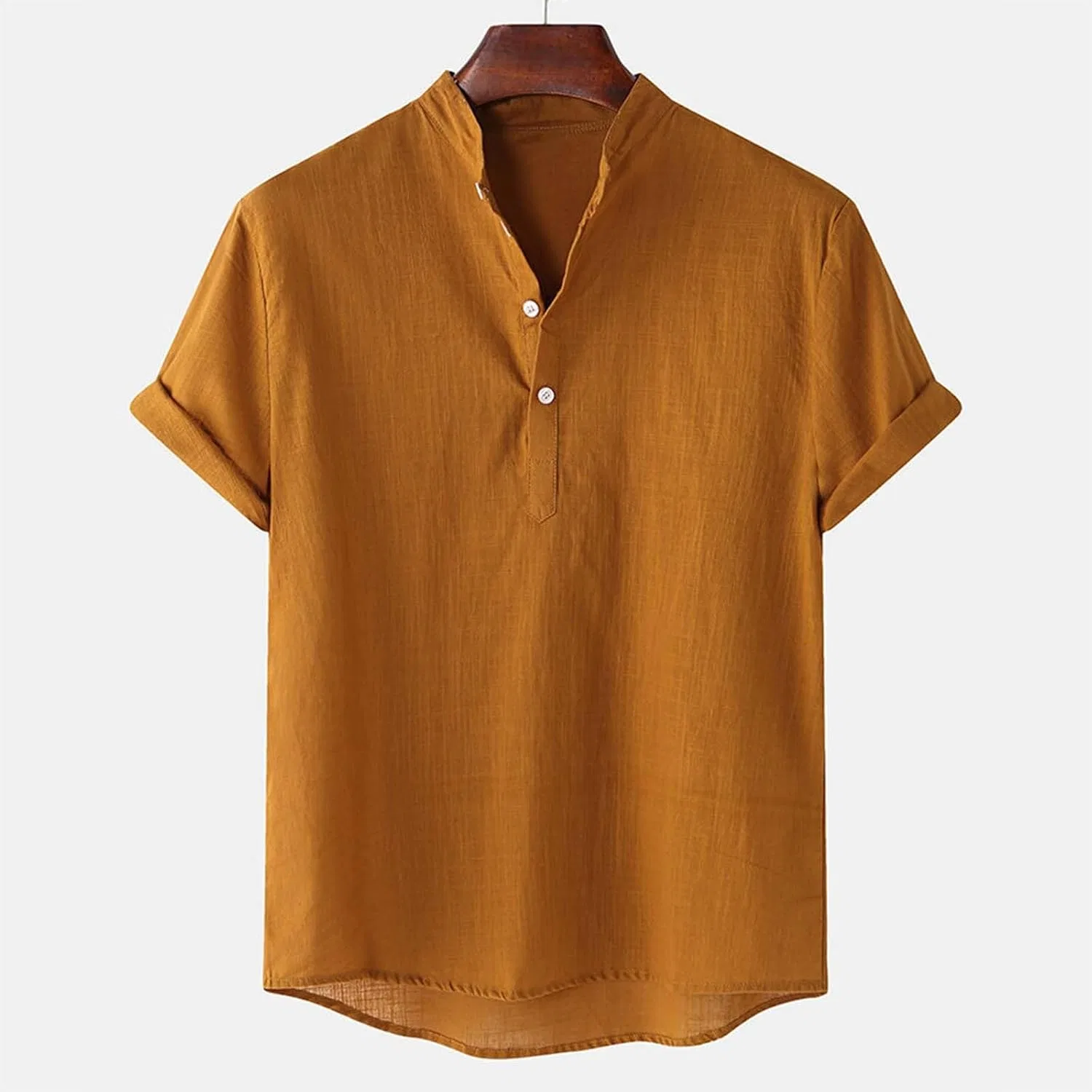 Мужская футболка с V-образным вырезом и воротником на пуговицах, Cotton Linen, Yellow — фото 2