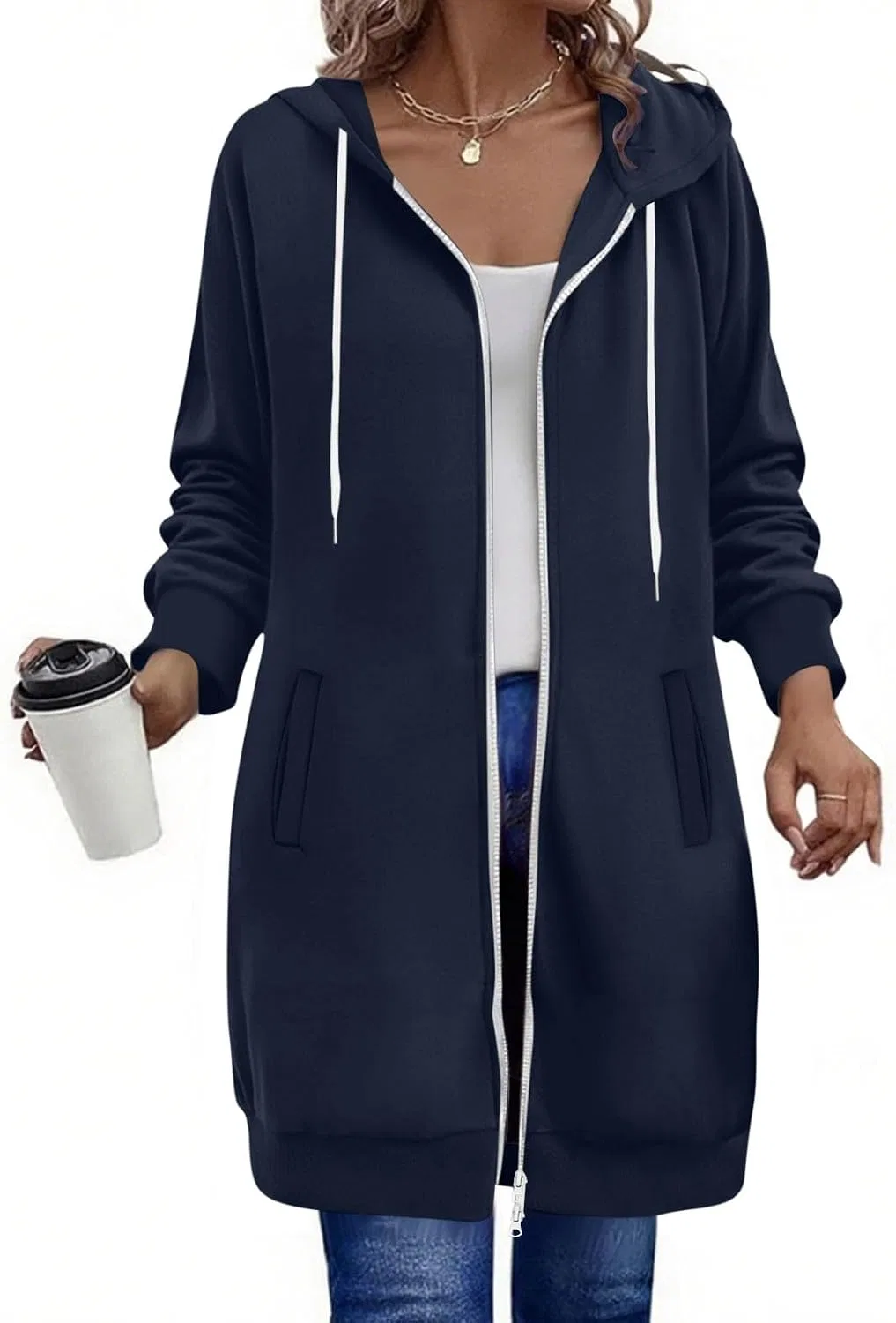 Женское худи на молнии с флисом, модель Zip Up Fleece Jacket, тёмно-синий