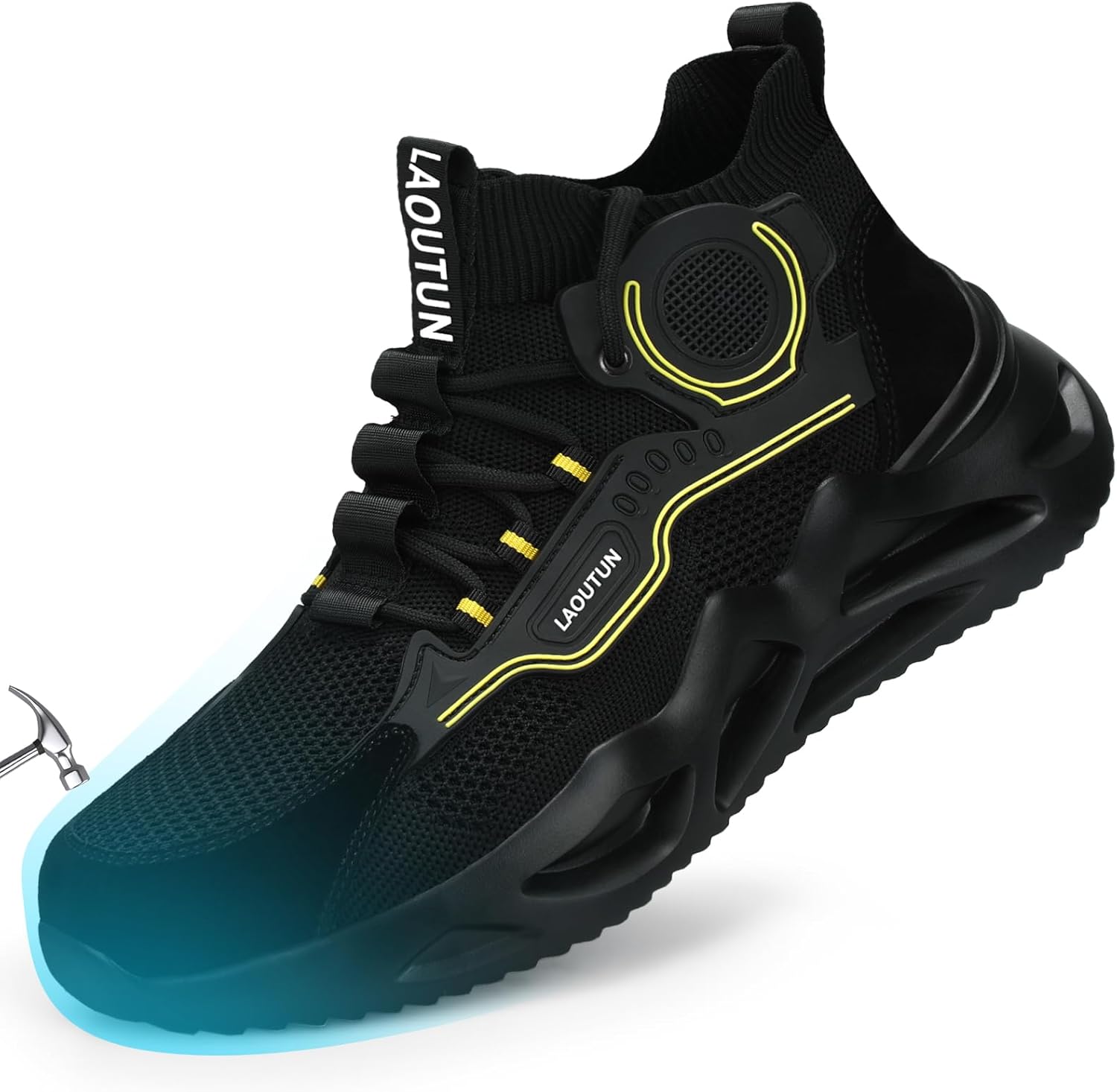 

Мужские ботинки LAoutun с металлическим носком, безопасные кроссовки, комфортные, легкие, стойкие к проколам, без шнурков, неразрушимые строительные ботинки, черный