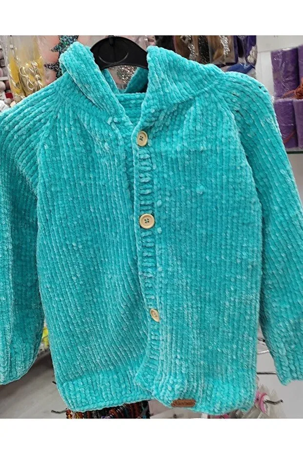 Детский кардиган с капюшоном из вельвета Kevser Nur Tuhafiye, Turquoise