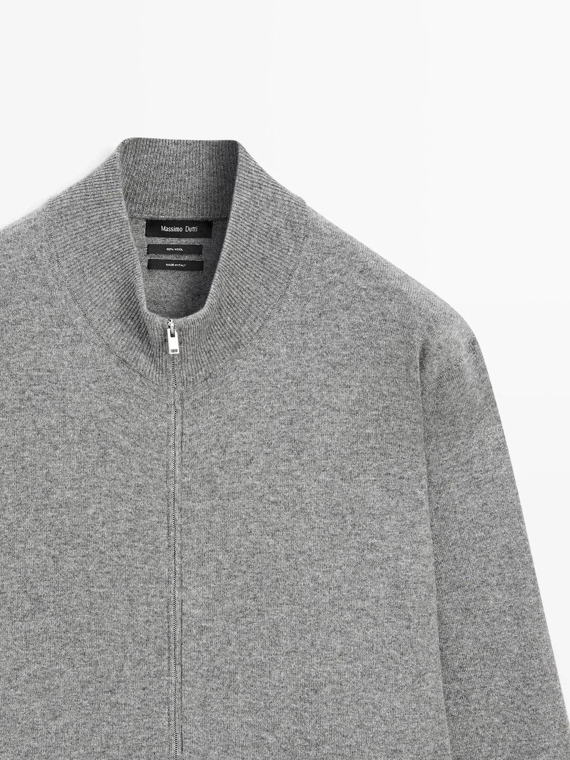 Вязаный кардиган из шерсти на молнии Massimo Dutti, серый — фото 4