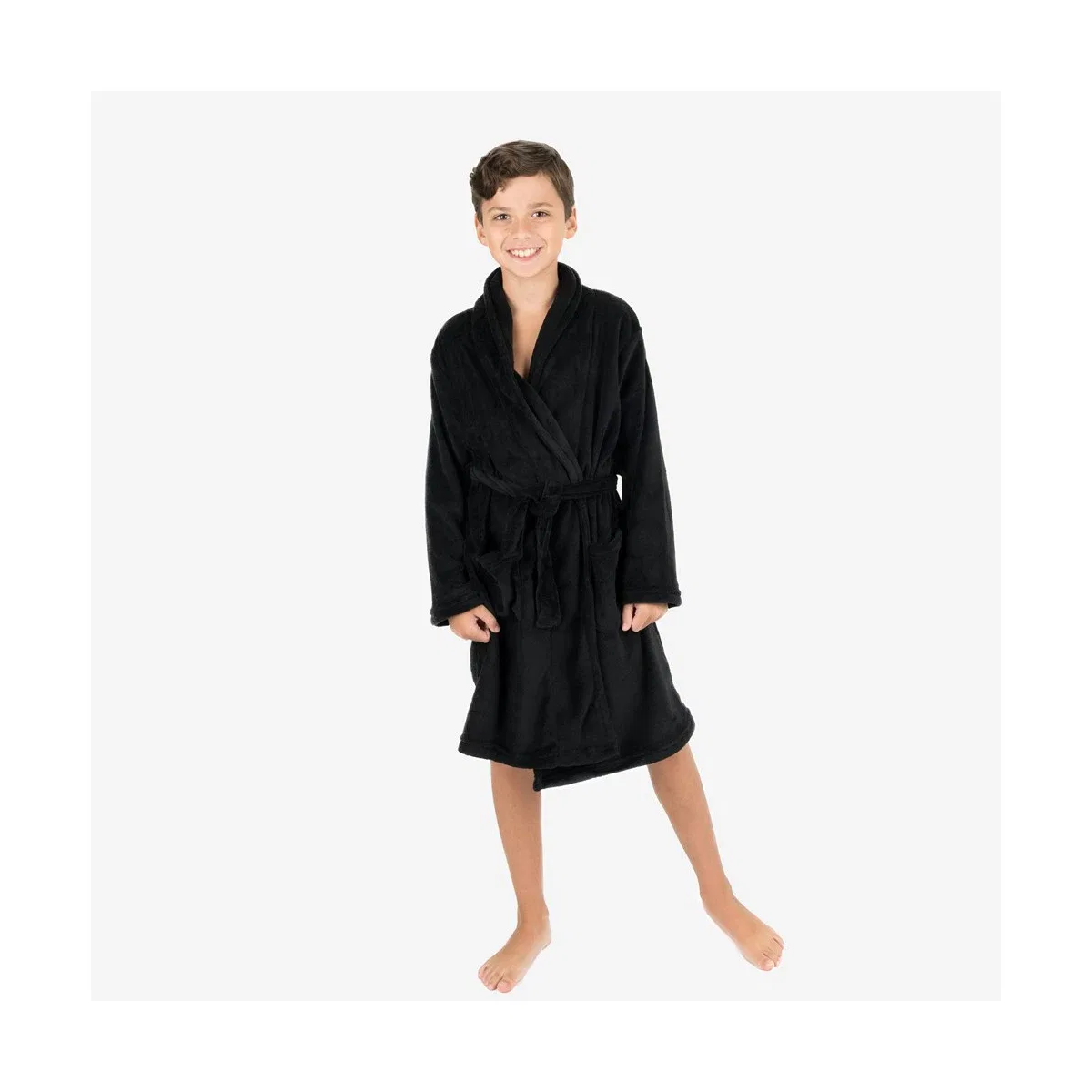Детский халат из флиса с шальным воротником LEVERET, Black
