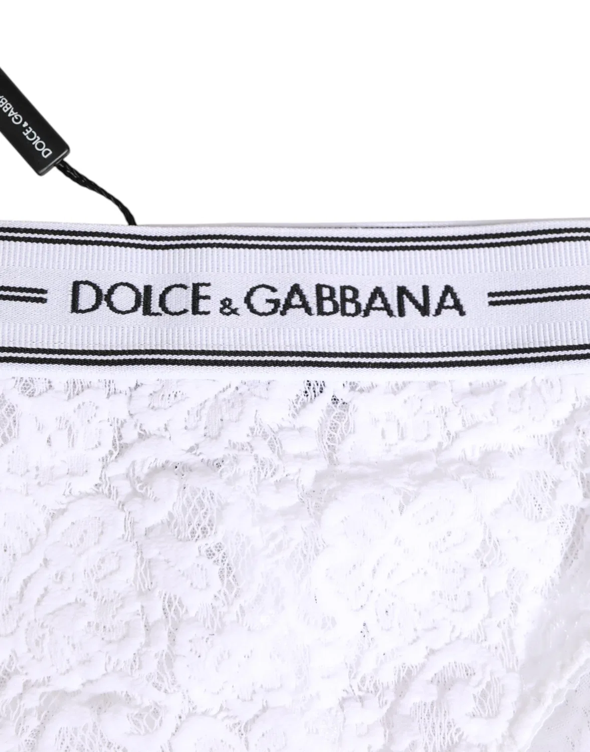 Женские трусы-слип с кружевом и логотипом на поясе Underwear Dolce & Gabbana, White — фото 3