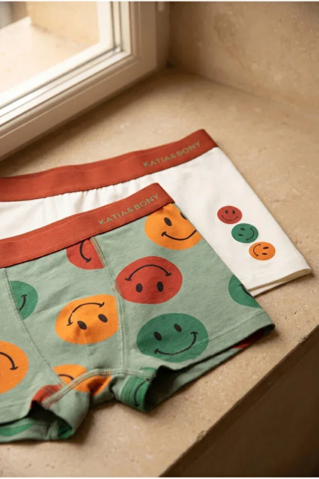Детские боксеры для мальчиков с принтом Smiling Face Patterned Katia&Bony, Green