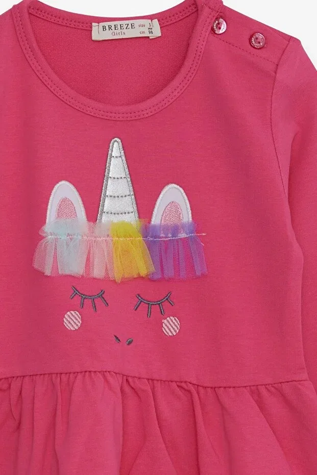 Детское платье для девочек с принтом Unicorn Embroidered Breeze, Fuchsia — фото 3