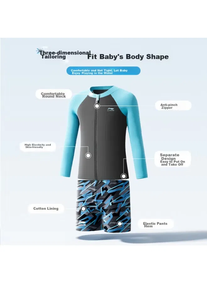 Комплект для плавания детский с длинным рукавом Li-Ning, серо-синий — фото 4