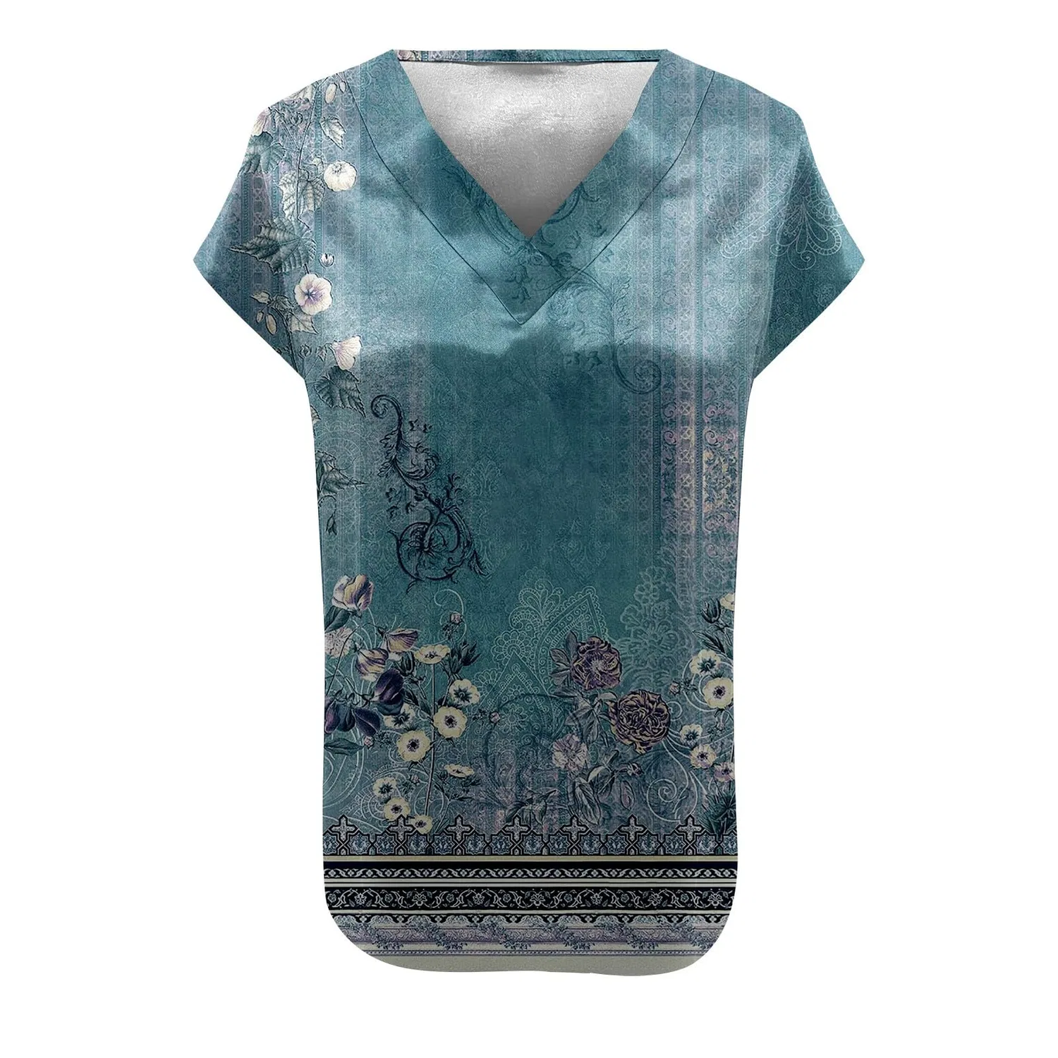 Женская блузка с коротким рукавом из шелкового сатина, Z21-light Blue Satin Blouses for Women — фото 4