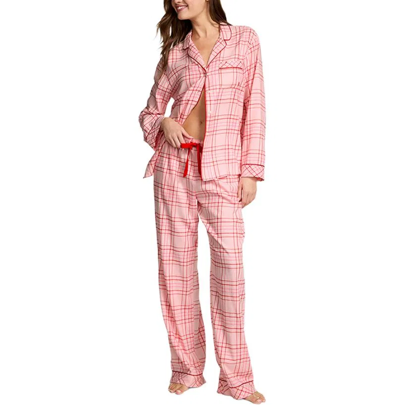 Комплект пижамы Victoria's Secret Flannel Long, ярко-розовый/клетка