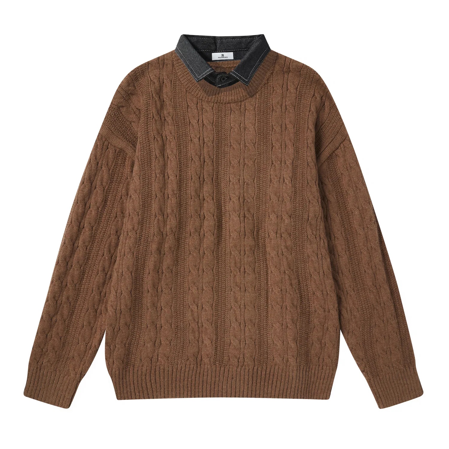 Детский свитер с воротником-стойкой и комплектом из двух предметов Brown Black Denim Collar PAL ONGACO, Brown