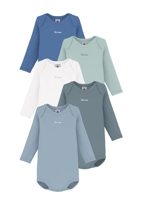 Комплект из 5 боди с принтом, хлопок Petit Bateau white, green, белый/синий/зеленый