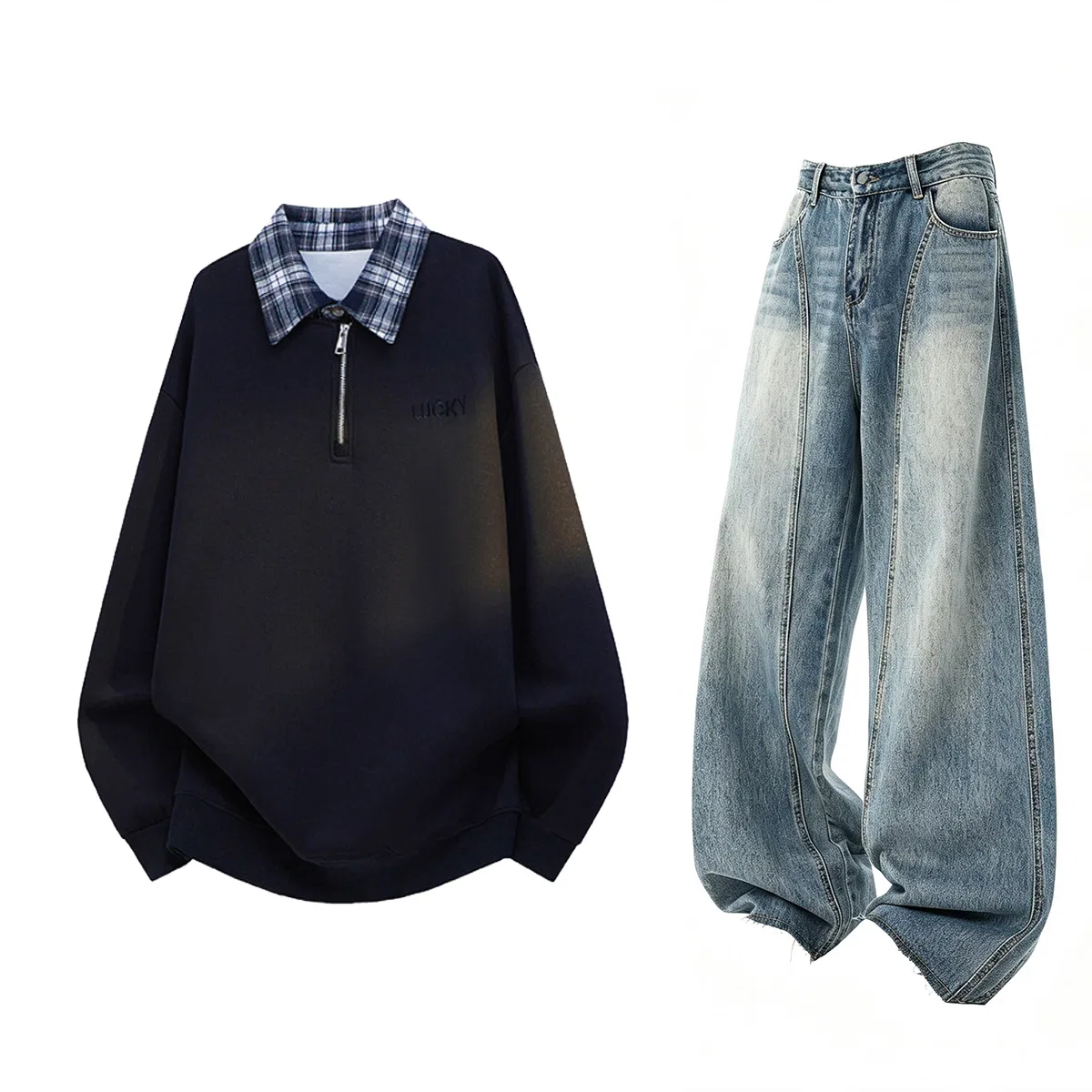 Детский спортивный комплект с отложным воротником City Boy GWAF, Dark Blue Fleece-Lined Top+Blue Pants
