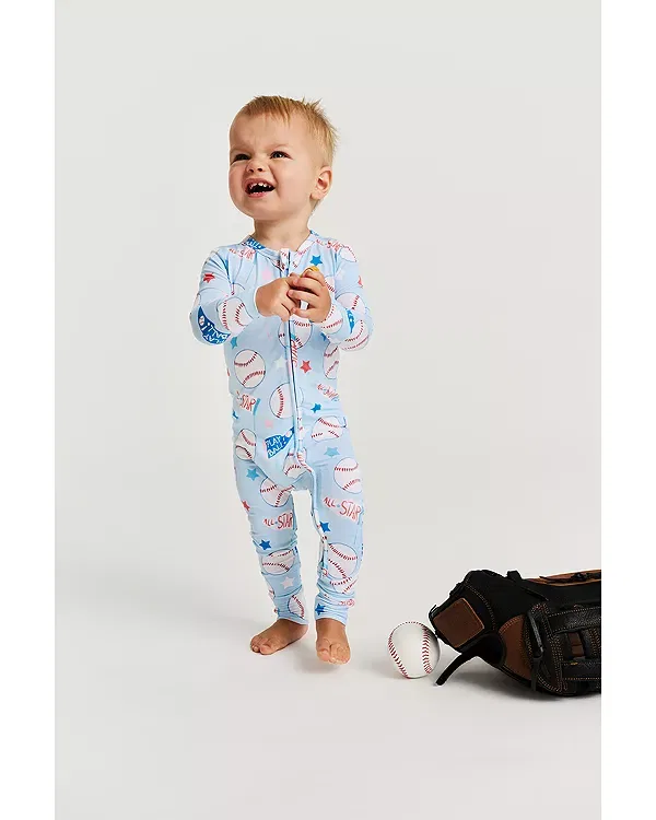 Детский комбинезон с принтом Play Ball Convertible One Piece Coverall Footie Posh Peanut, синий — фото 2
