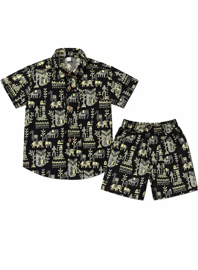 Комплект детский с принтом сафари с коротким рукавом Midnight Safari Matching Family Outfits, черный — фото 4