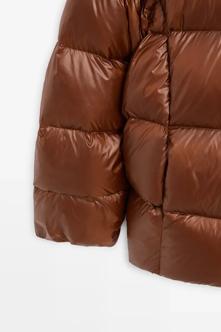 Пуховик Massimo Dutti Satin Down Jacket, карамель — фото 4