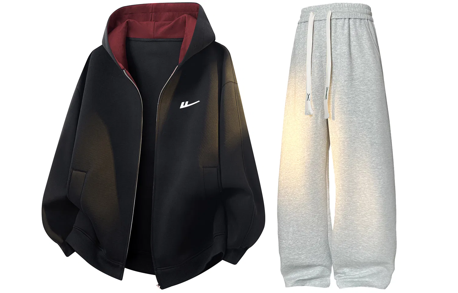 Детский комплект спортивной одежды с принтом Huichao Riding The Wind Collection WARRIOR, Black Fleece-Lined+Gray