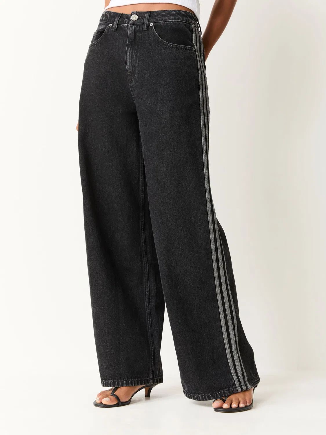 Джинсы с завышенной талией Wide Leg Denim, adidas Originals, черный