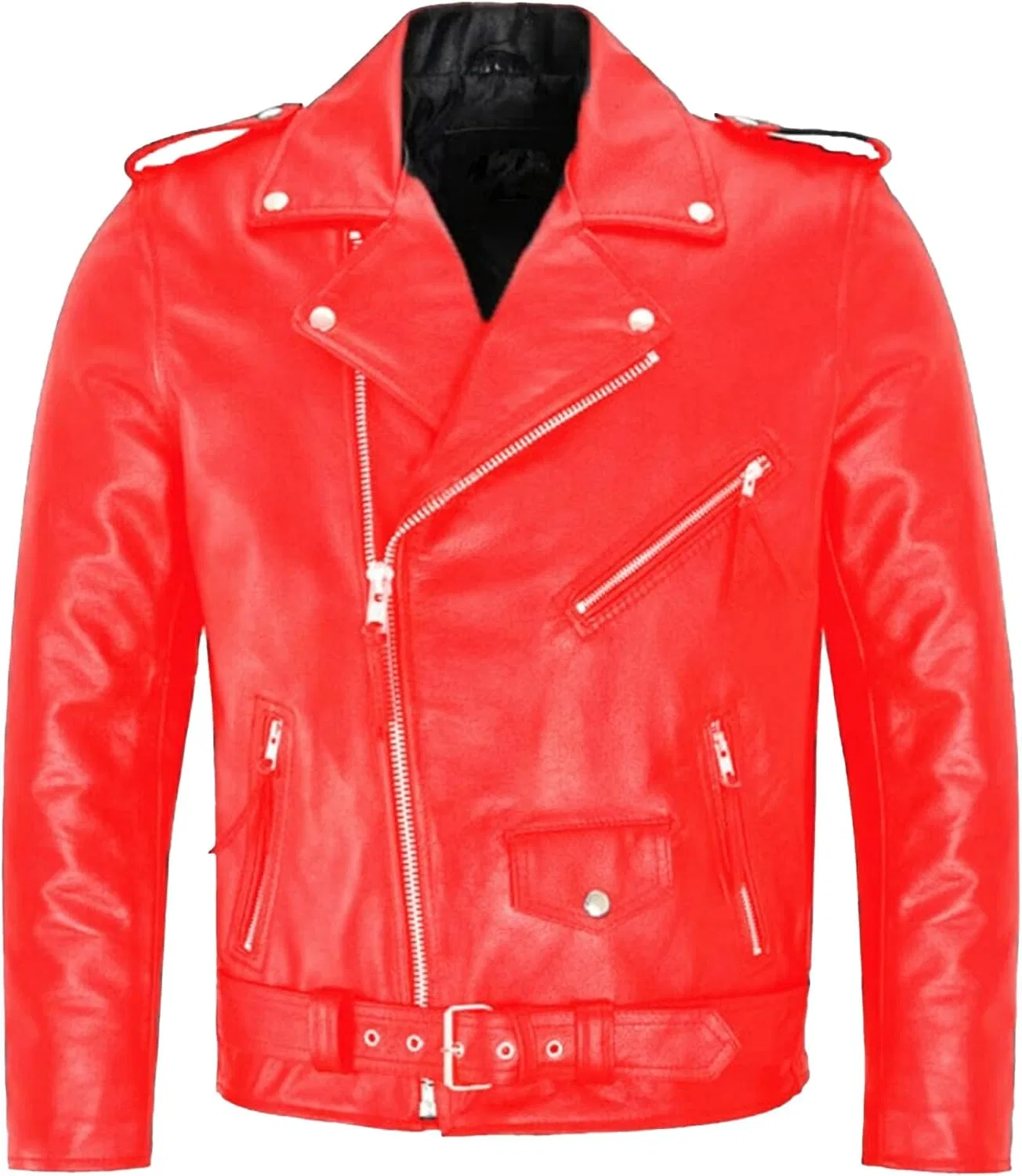 Мужская куртка-косуха из экокожи, асимметричная молния, модель Biker Coat, красный
