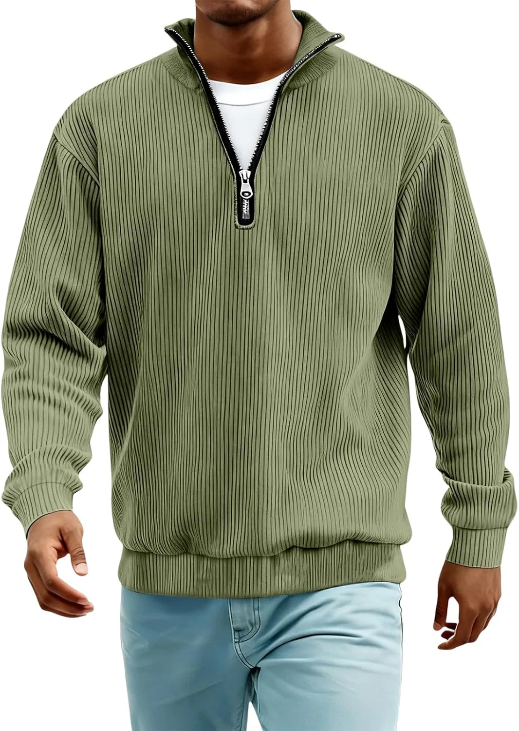 Мужская футболка с длинным рукавом хенли Regular Fit, Army Green — фото 2